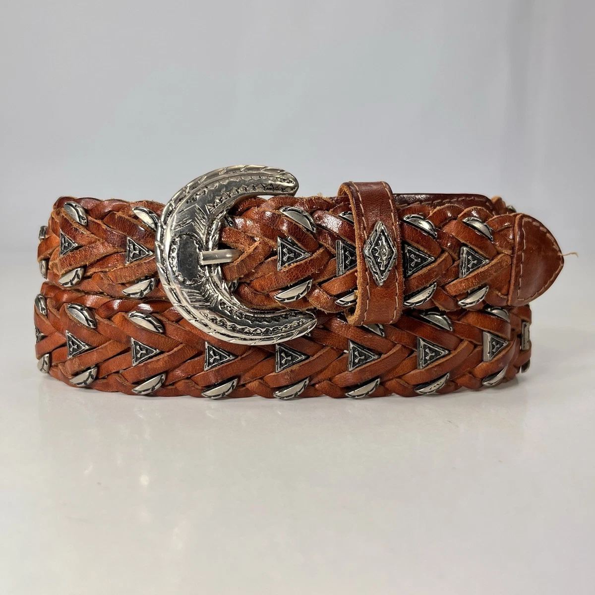 Braided Leather Western Belt M/L Reddish Brown Concho Boho Vintage Guatemala Brown Leather Guatemala Belt - Etsy main image 3