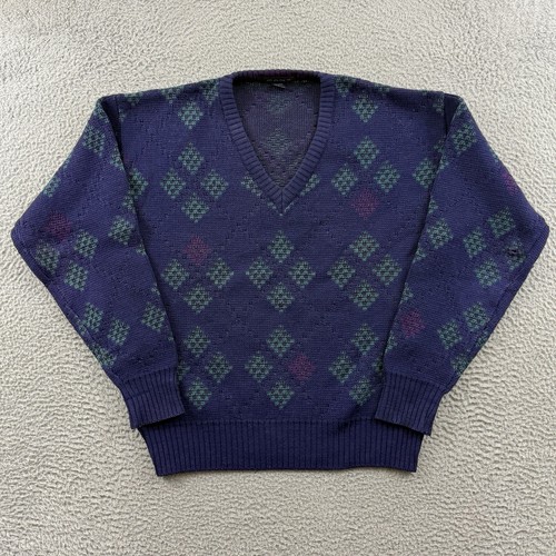 Gant, Vintage Gant Sweater Men Small Purple Abstract 80s Long Sleeve Wool Grandpa Knit