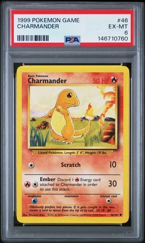 1999 POKEMON BASE SET UNLIMITED #46 CHARMANDER PSA 6