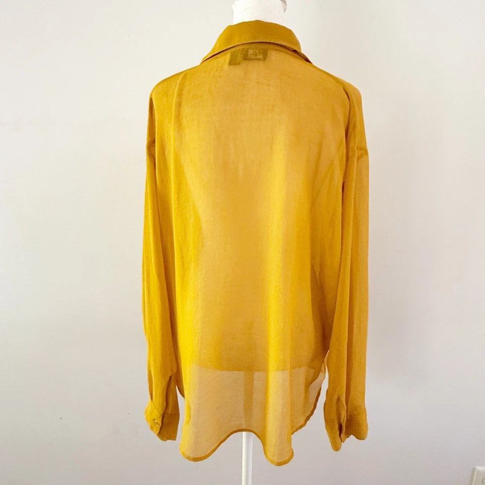 Blusa Vintage Feminina Bordada Transparente Botão 2X Feminina Escritório Casual Arejada - Imagem 4 de 4