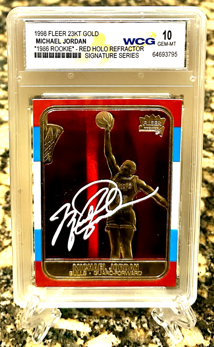 23KT GOLD MICHAEL JORDAN FLEER Signature Red Holo REFRACTOR Graded