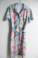 Womens Vintage 70s 80s Floral Tea Dress with Belt - Size Small (d37)