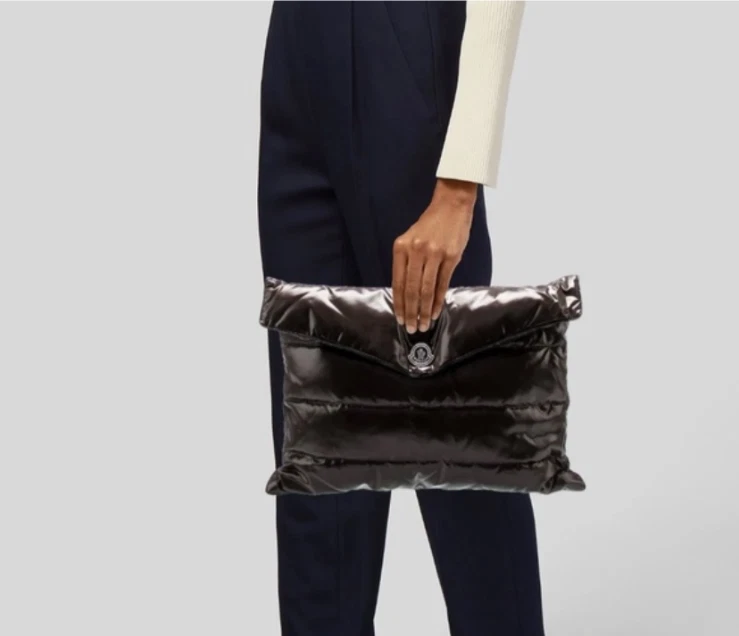 Moncler — MONCLER Puffer Down Padded Flap Clutch Bag - Dark Gray Quilted Nylon