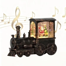 Christmas Snow Globes Vintage Train Santa Claus Snow Globe with Glitter Spinn...