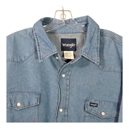 Mens Denim Wrangler Shirt Size 2XT Tall Pearl Snap Vintage Western Style Cowboy - Picture 4 of 18