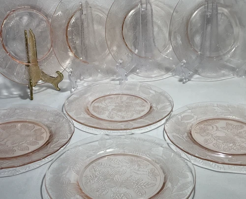 Macbeth Evans Pink Dogwood Depression Glass 8" Salad Plates Set of 8 - Mint Cond