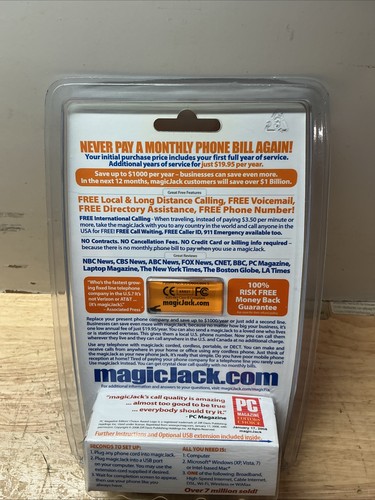 MagicJack A921 USB Phone Jack Local & Long Distance SEALED NEW - Picture 2 of 2