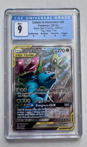 Pokemon Celebi & Venusaur GX Tag Team Tin Full Art Promo SM167 CGC 9 Mint