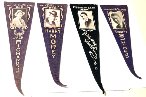 Antique 1915 Jack Richardson And More Movie Stars Felt Pennants (4) Original!