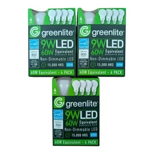 3 x 4Pack Greenlite 9W LED 60W non-Dimmable 25,000 Hours Energy Star Light Bulbs
