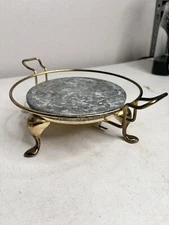 Vintage Atlantic Precision Works Round Warmer Gold Tone Buffet Trivet 101 WORKS