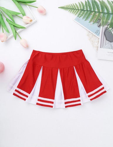 AU Girls Cheer Leader Costume Cheerleading Top with Pleated Skirt Pom Poms Set - Foto 24 di 58