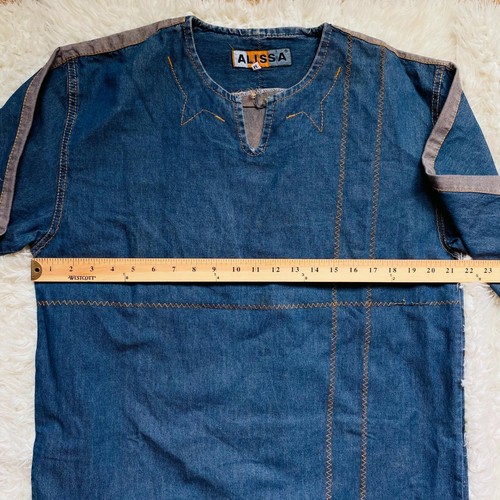 Vintage 70er Shirt Denim Tunika Medium Hippie Pullover Unisex Boho Festival - Bild 6 von 7