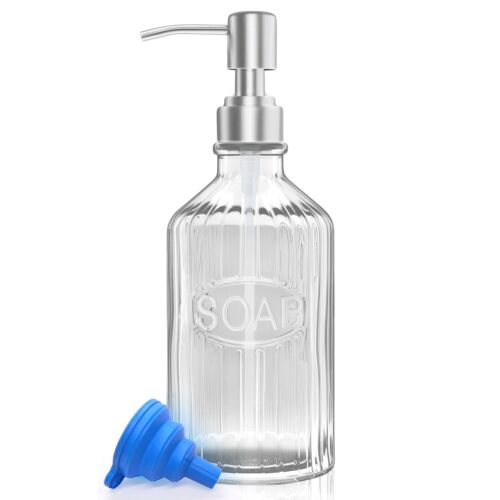 Glass Dish Soap Dispenser Refillable Kitchen Hand Pump For Rust Proof Stainless
