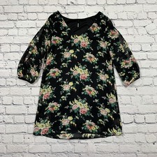 Lulus Slit Sleeve Shift Dress Women’s M? Black Floral V-Neck Witchy Cottagecore