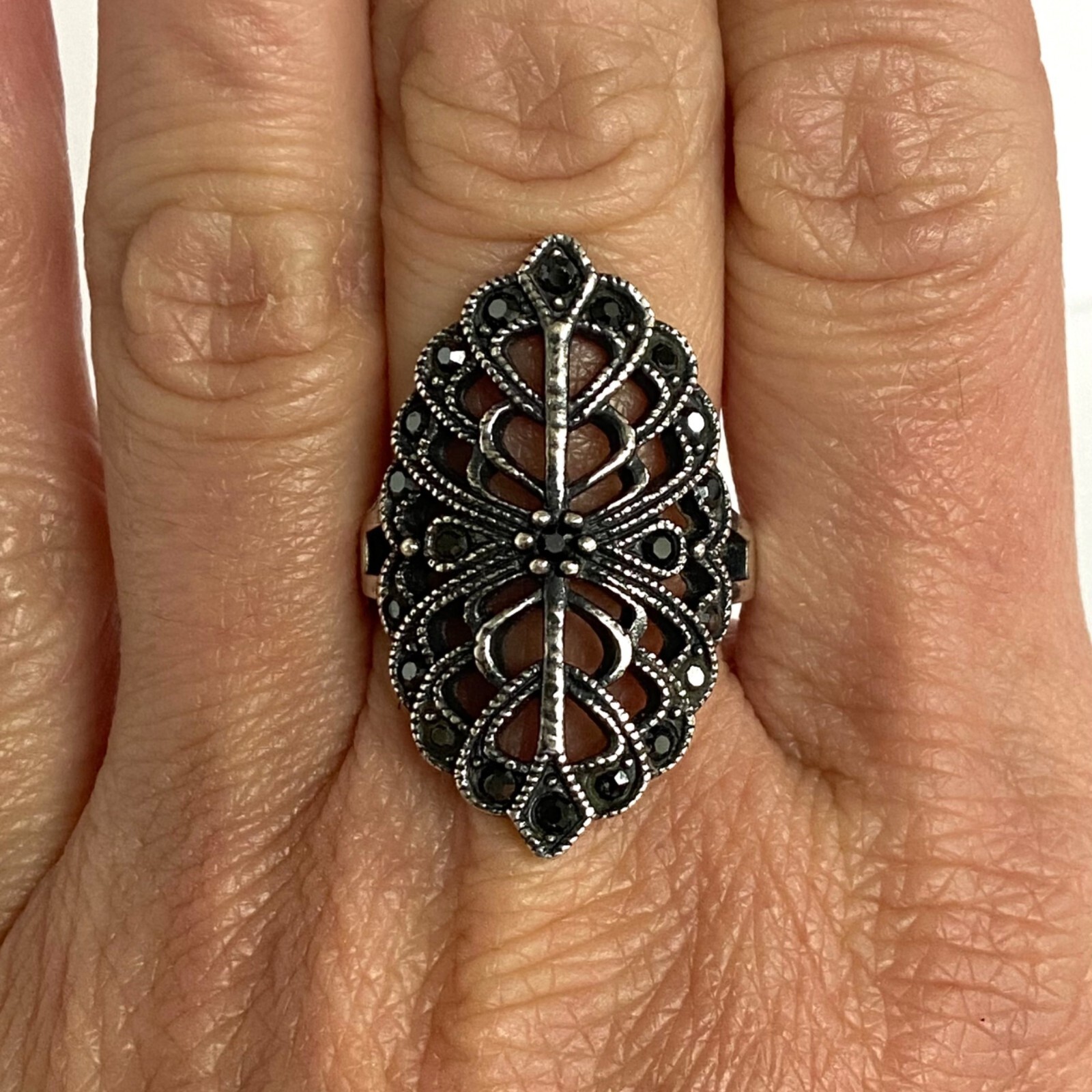 Sterling Silver 925 Openwork Scrollwork Wide Blac… - image 20