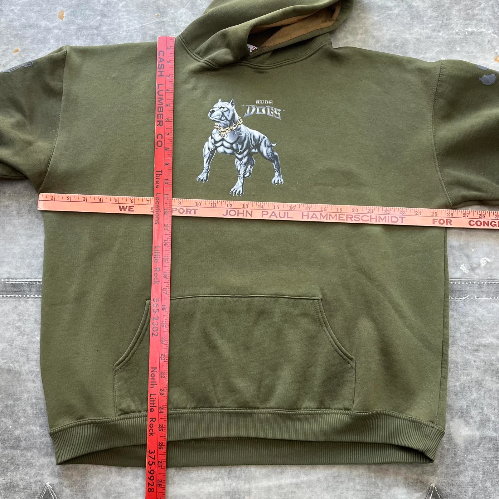 RHUDE Felpa con cappuccio vintage Y2K verde oliva cani maleducati pitbull grunge