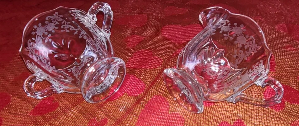 Vintage Fostoria Open Sugar and Creamer Meadow Rose Design 3 inches each - Image 3 of 4