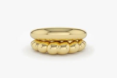 2er Goldring Set 585er 14K Gold  "Wolken" Ring massive dicke Rosegold Weißgold - Bild 1 von 4
