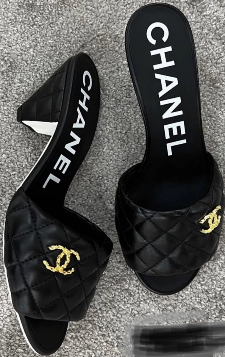 Chanel Quilted Boop Mule Sandals CC Logo, 37 & 41.5