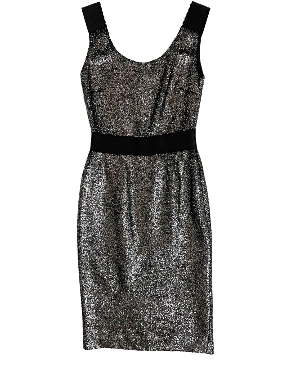 Abito Boutique Moschino Argento Boucle Tubino Metallizzato 40 IT 6 US $695 Nuovo con etichette