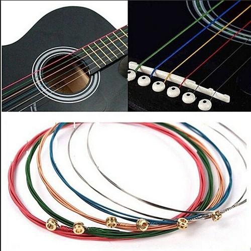 6Pcs Guitar Strings Rainbow Colorful Steel Cord Wire For Musical Acoustic Guitar - Picture 1 of 4