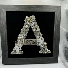 Jewelry Embellished Letter “A” with Old & New jewelry,beads,rhinestones etc 9x9