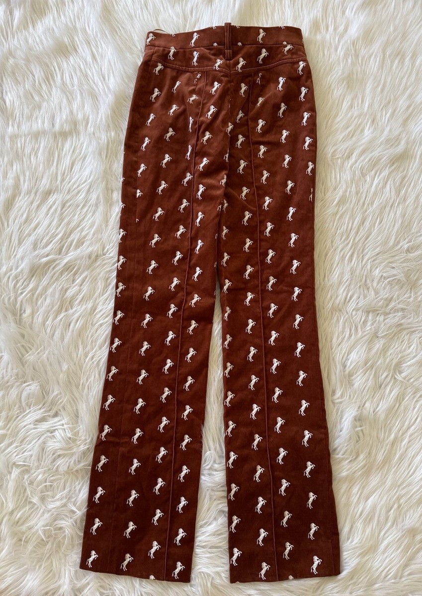 Chloe New Horse Embroidered Velvet Trouser Pants Crimson Chloe New Horse Embroidered Velvet Trouser Pants Crimson