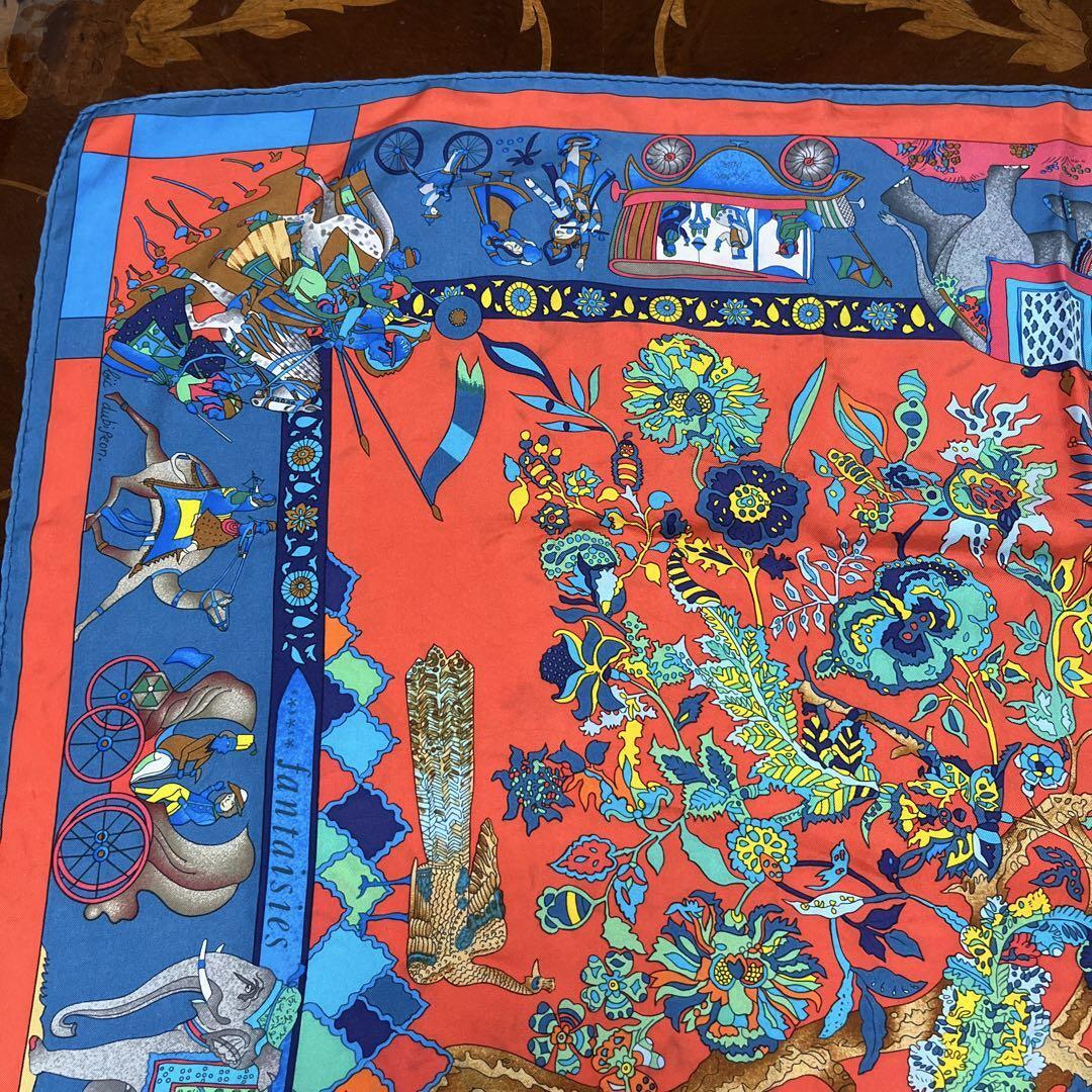 HERMES Carre 90 Fantaisies Indiennes Silk Scarf Blue W 90cm Japan