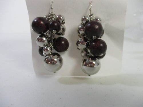 Chico's Women's Claire Multi Silver and Wooden Ball Earrings NWT 32 - Picture 3 of 7