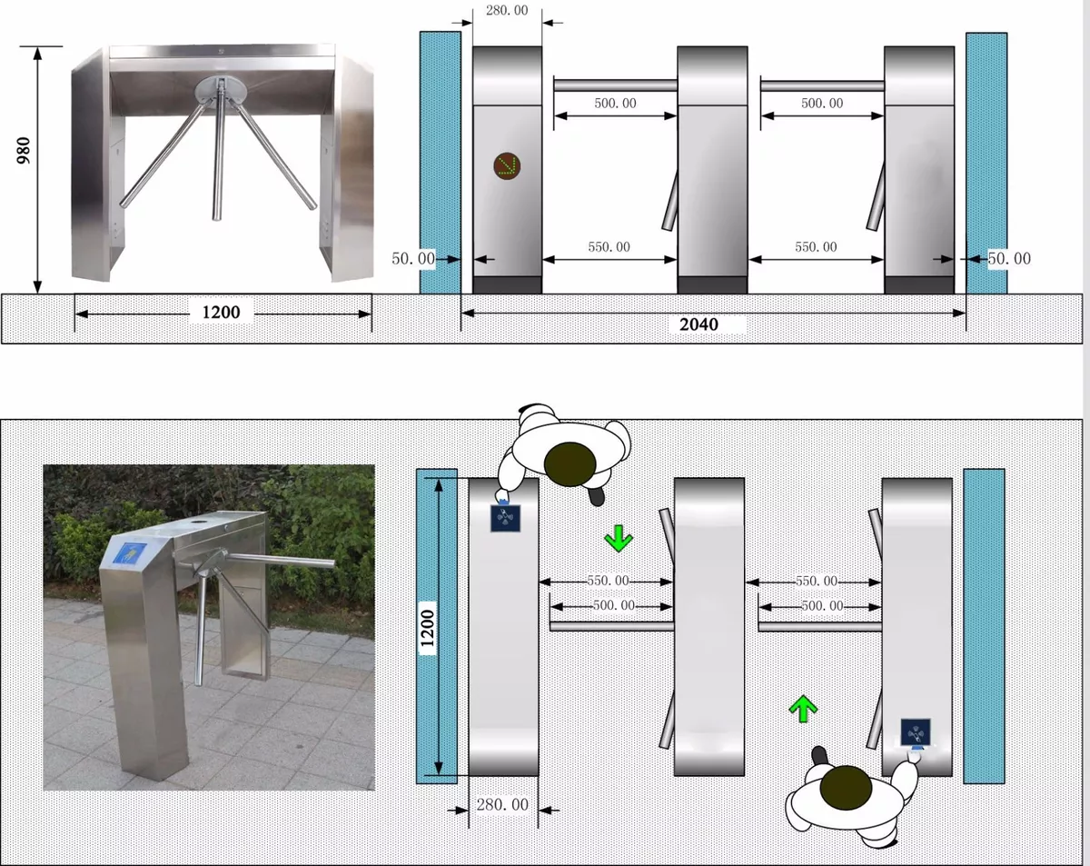 Semi-Auto Waist High Tripod Turnstile Intelligent Access Control Gate Stainless | eBay