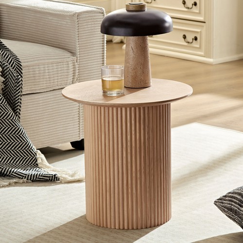 17.71 inch Round Fluted Side Table Circle Small Accent Table for Living Room Mid