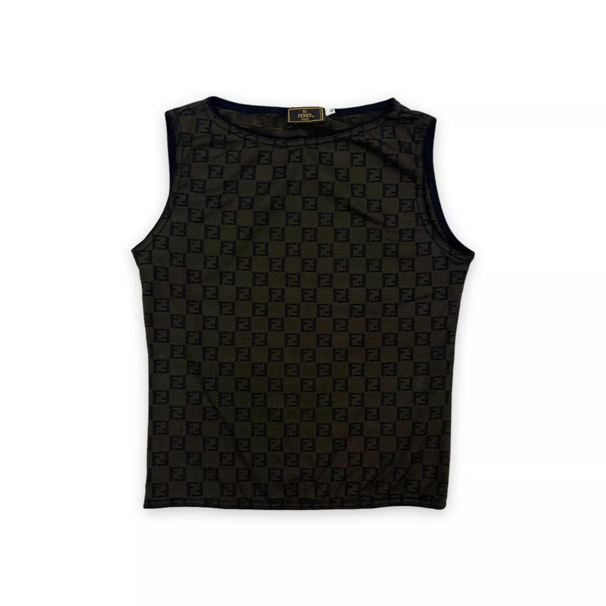 Womens vintage fendi top brown black FF zucca print vest stretchy