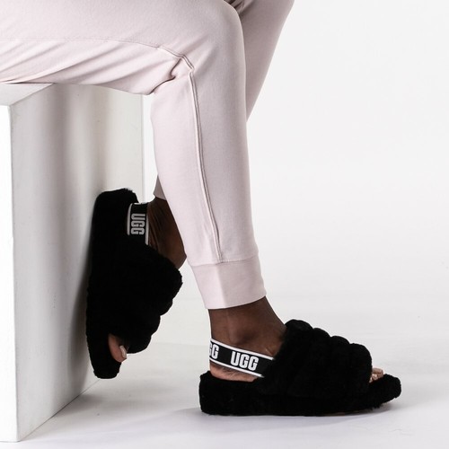 UGG FLUFF YEAH SLIDE SLIPPER SANDAL SHEEPSKIN BLACK 8 (1) (TS15) | eBay