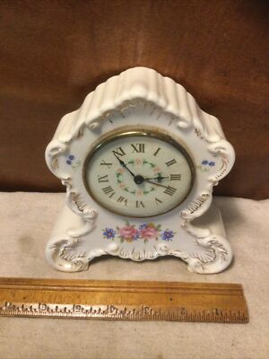 Vintage Lux Mfg Mechanical 6-1/2” Alarm Clock W/Porcelain Ceramic