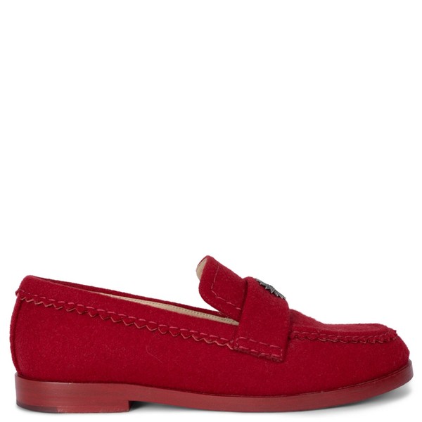 70834 authentische Chanel rote Wollfilz 15A Salzburg Penny Loafer flache Schuhe 38,5