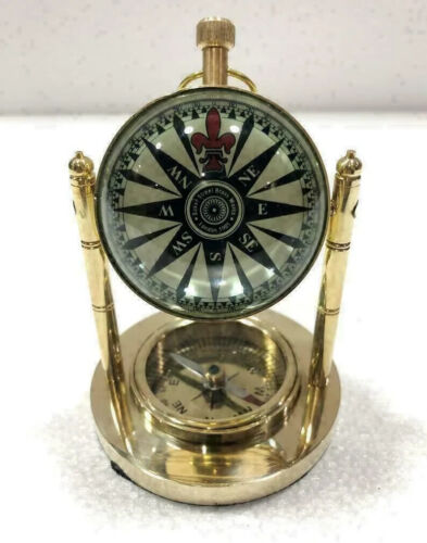 Antique Brass Desk/Table Clock/Watch Gift Bas Compass Nautical Victorian London - Picture 4 of 5