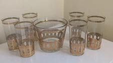 CULVER ANTIGUA 22K Gold  ICE BUCKET & HIGHBALL GLASSES 5.5" Tumblers Cups x6 VIN