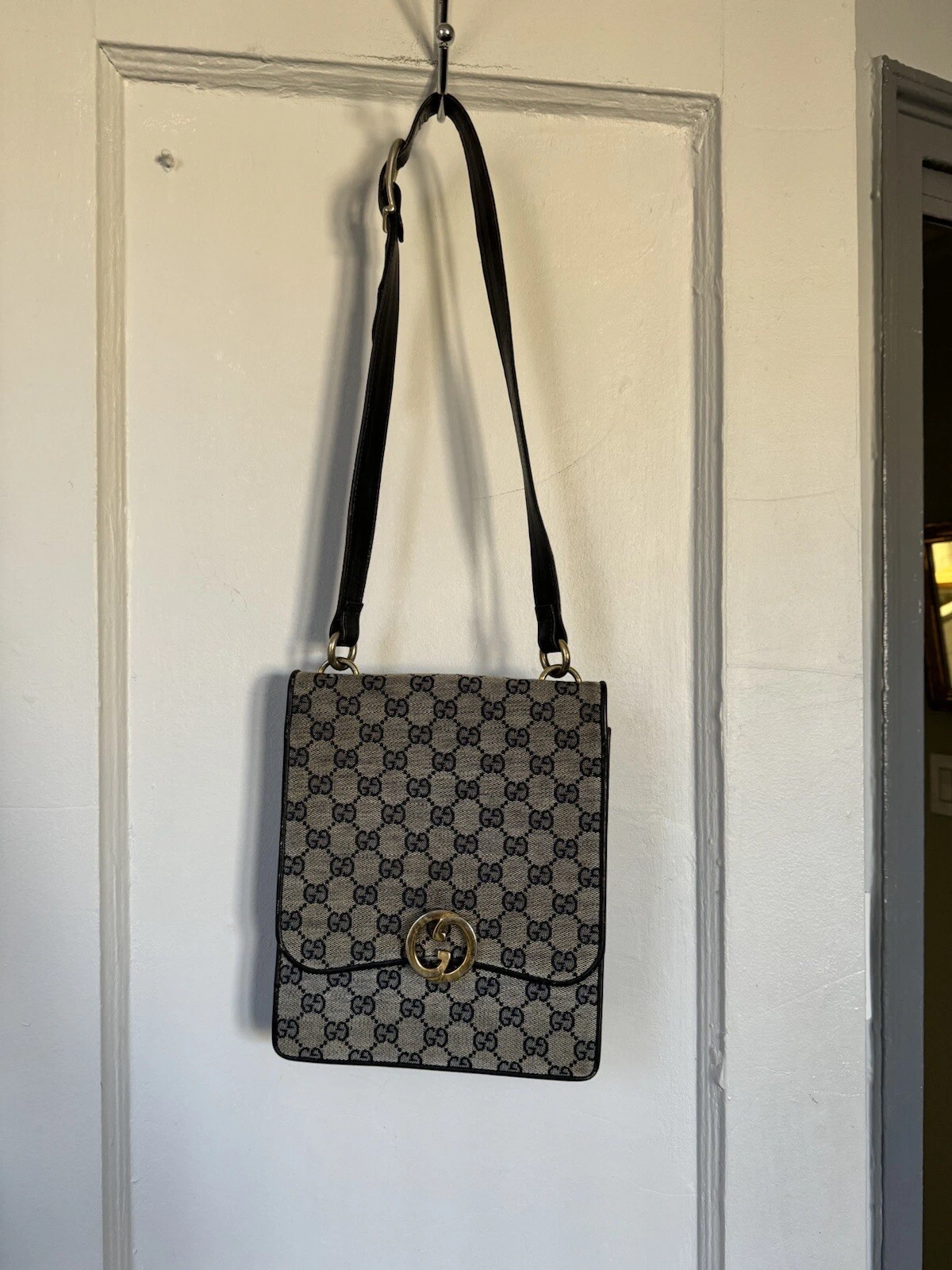 Sac/épaule/sac à bandoulière vintage GUCCI ligne d'accessoires marine/blanc monogramme