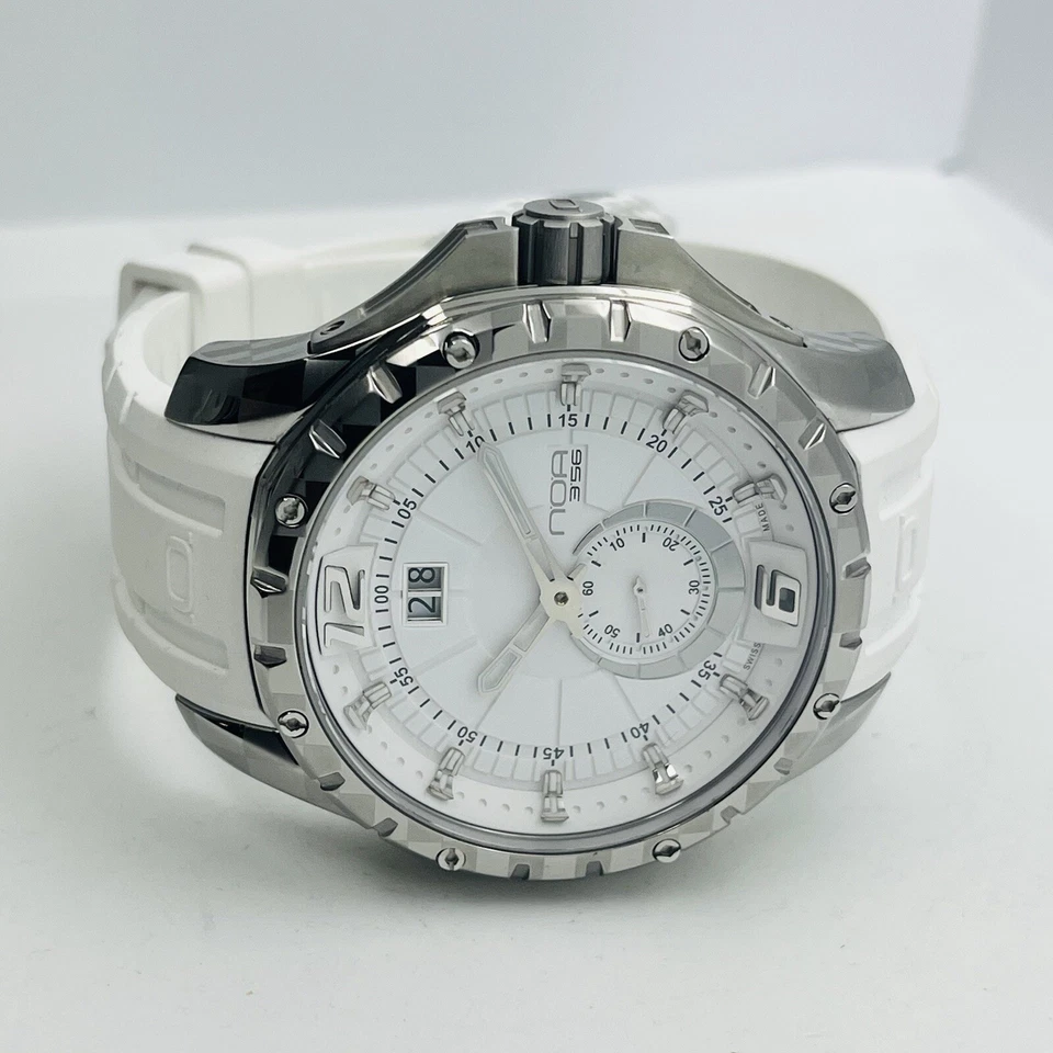 Reloj Hombre NOA 356 Blanco Silicona Zafiro Cristal Plata 44mm Hecho en Suiza Foto 4 de 4