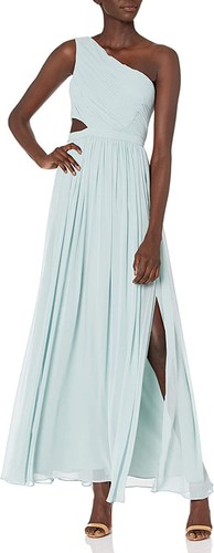 NUEVO CON ETIQUETAS BCBG MAX AZRIA $398 NEBLINA GASA UN HOMBRO VESTIDO RECORTADO MAXI VESTIDO TALLA 12 - Imagen 3 de 4
