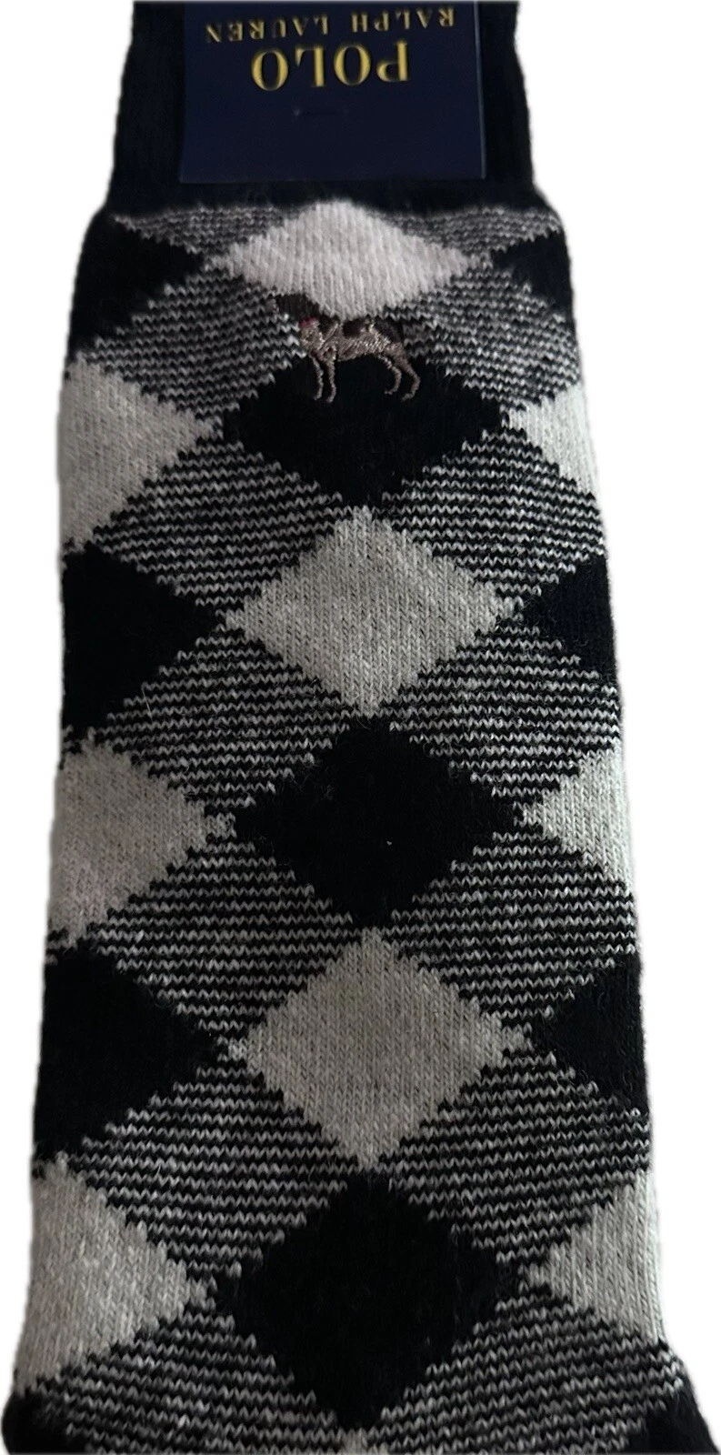 NWT Polo Ralph Lauren mens wool socks 62% wool dog logo diamond pattern