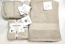CALVIN KLEIN TAN,BEIGE 100% COTTON PLUSH ICONIC BATH,2 HANDS 4 WASHCLOTHS TOWEL