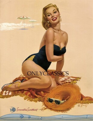 1950's Rare Al Buell Pin-Up Print Summertime Sweetheart Beach Babe Cheesecake
