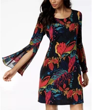 Chiasso Floral Cocktail Shift Dress Sheer Bell Sleeves Women’s Size XL *NWT*