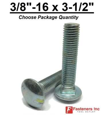3/8-16 x 3-1/2'' Carriage Bolts A307 Grade 2 Zinc Plated ''Coach Screws'' 3/8''-16
