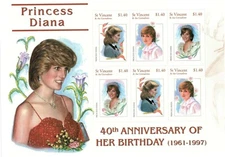St. Vincent 2001 - SC# 2993 Princess Diana, Birthday - Sheet of 6 Stamps - MNH