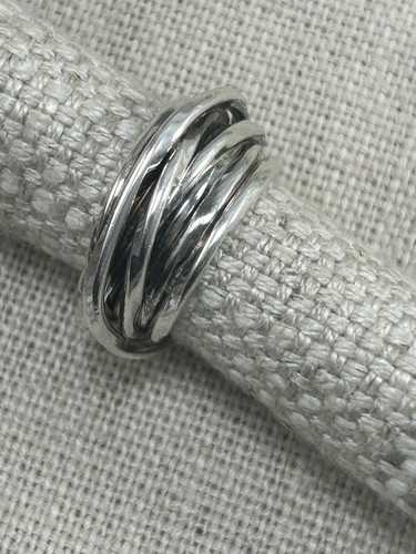 VINTAGE 1990s silver wide multi band ring size O 925 - Picture 6 of 22
