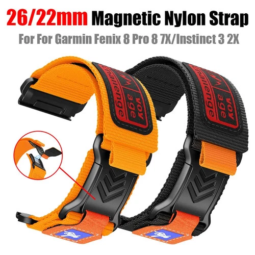22/26mm Magnetic Nylon Strap for Garmin Fenix 8/7/Instinct 3/Tactix/Forerunner