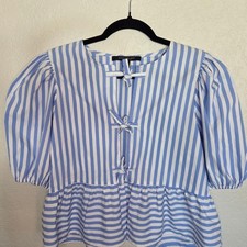 Blue and White Striped Women's Top